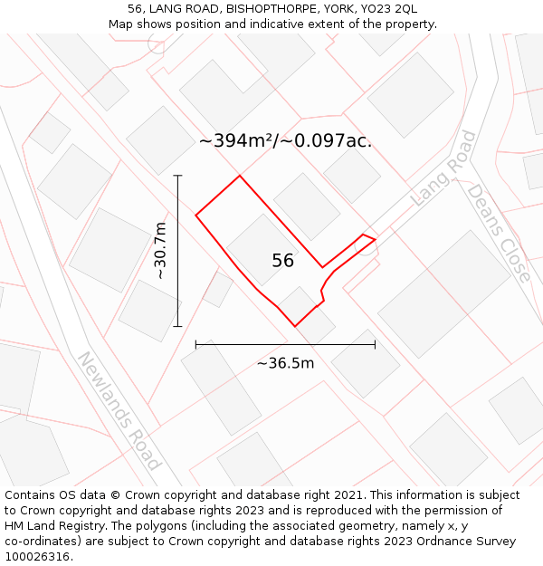 56, LANG ROAD, BISHOPTHORPE, YORK, YO23 2QL: Plot and title map