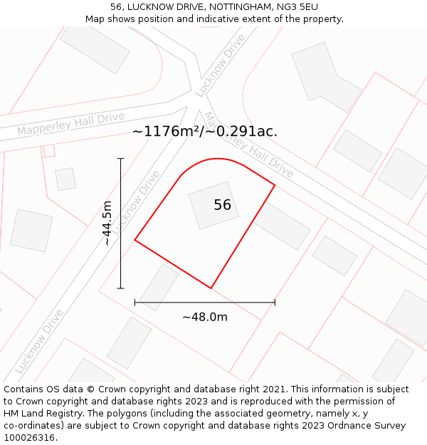 56, LUCKNOW DRIVE, NOTTINGHAM, NG3 5EU: Plot and title map