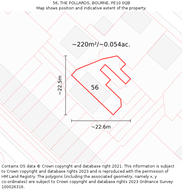 56, THE POLLARDS, BOURNE, PE10 0QB: Plot and title map
