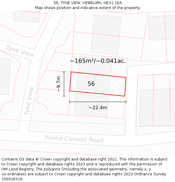 56, TYNE VIEW, HEBBURN, NE31 1EA: Plot and title map