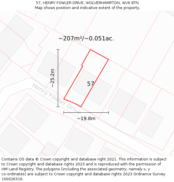 57, HENRY FOWLER DRIVE, WOLVERHAMPTON, WV6 8TN: Plot and title map