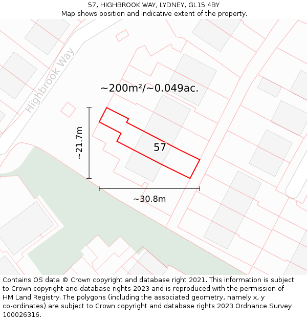 57, HIGHBROOK WAY, LYDNEY, GL15 4BY: Plot and title map