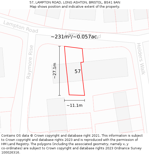 57, LAMPTON ROAD, LONG ASHTON, BRISTOL, BS41 9AN: Plot and title map