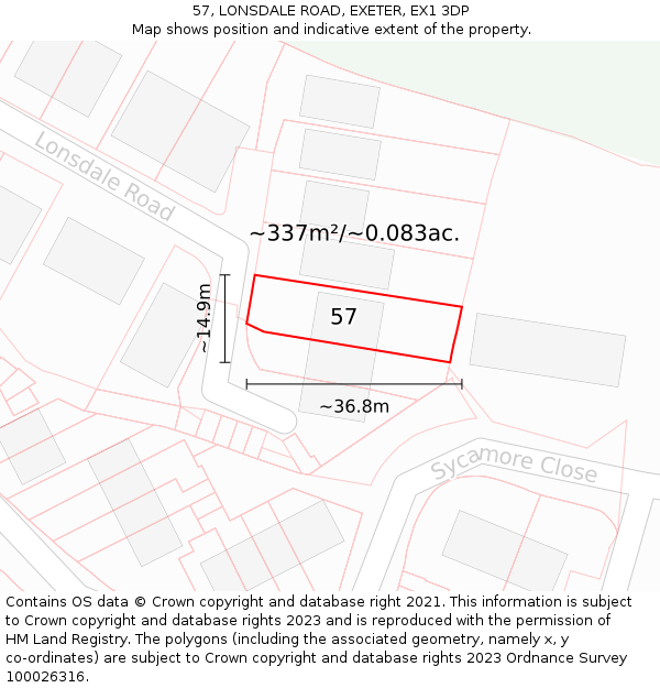 57, LONSDALE ROAD, EXETER, EX1 3DP: Plot and title map