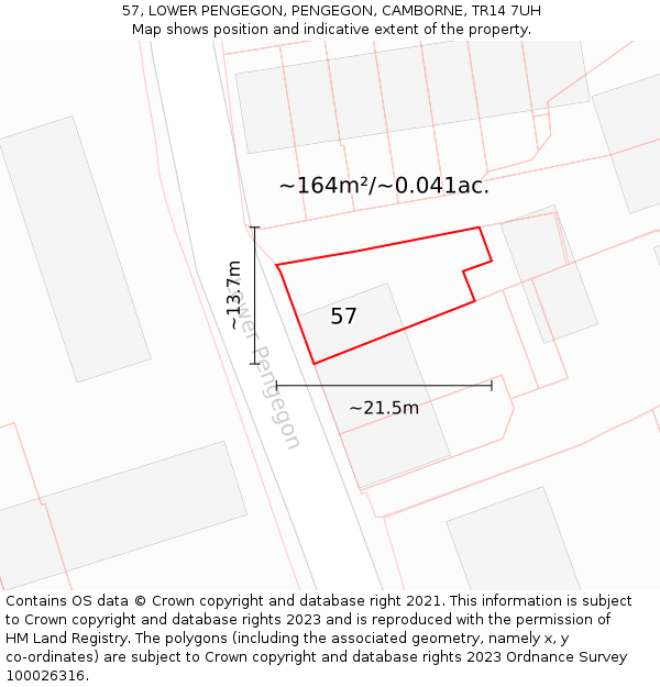 57, LOWER PENGEGON, PENGEGON, CAMBORNE, TR14 7UH: Plot and title map
