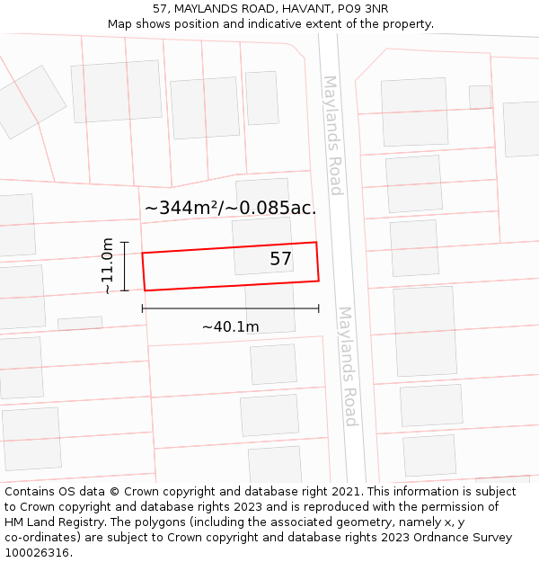 57, MAYLANDS ROAD, HAVANT, PO9 3NR: Plot and title map