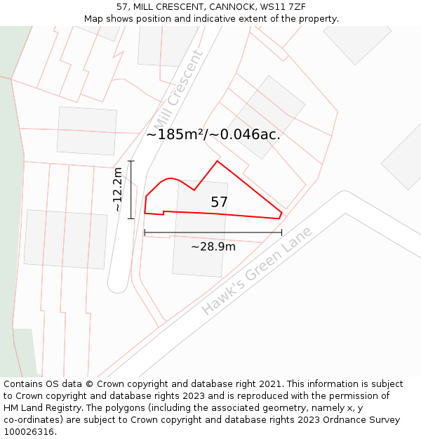 57, MILL CRESCENT, CANNOCK, WS11 7ZF: Plot and title map
