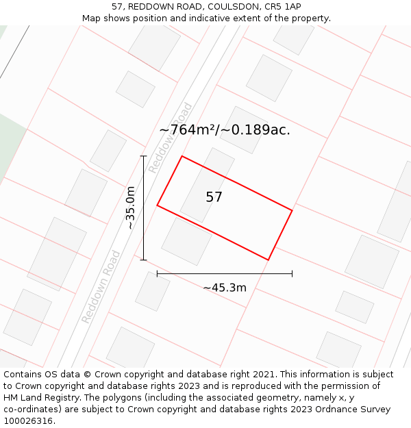 57, REDDOWN ROAD, COULSDON, CR5 1AP: Plot and title map