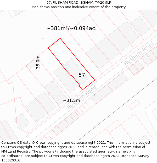 57, RUSHAM ROAD, EGHAM, TW20 9LP: Plot and title map
