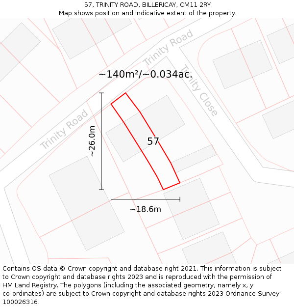 57, TRINITY ROAD, BILLERICAY, CM11 2RY: Plot and title map