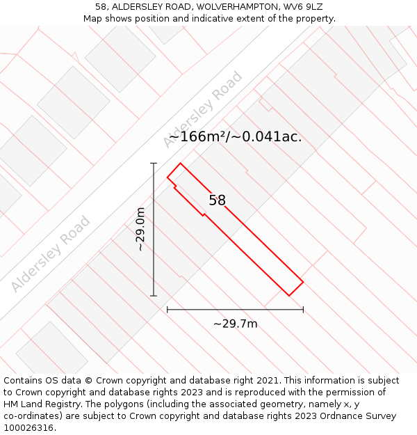 58, ALDERSLEY ROAD, WOLVERHAMPTON, WV6 9LZ: Plot and title map