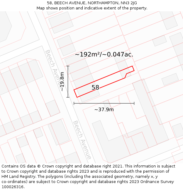 58, BEECH AVENUE, NORTHAMPTON, NN3 2JG: Plot and title map