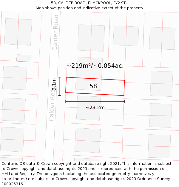 58, CALDER ROAD, BLACKPOOL, FY2 9TU: Plot and title map