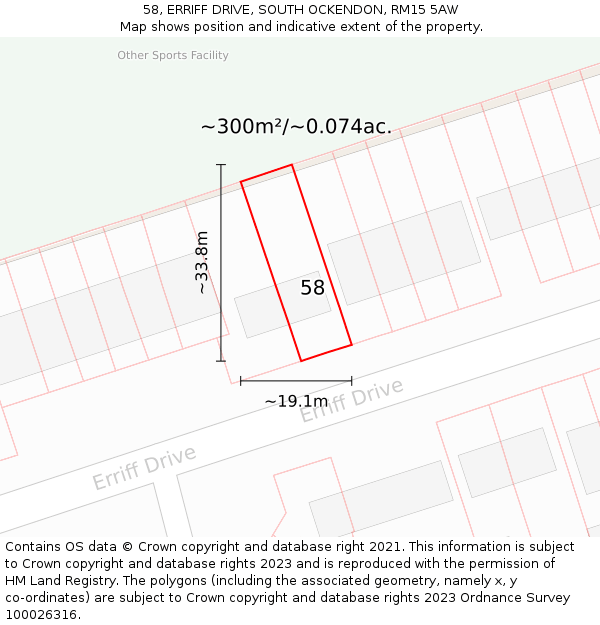 58, ERRIFF DRIVE, SOUTH OCKENDON, RM15 5AW: Plot and title map