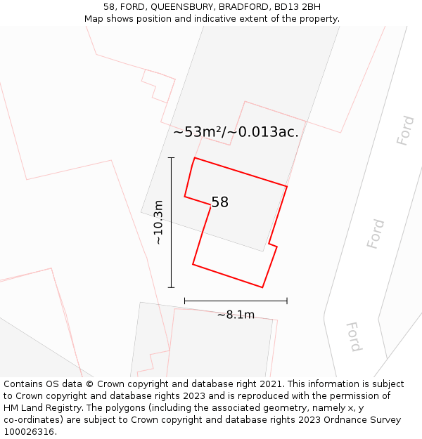 58, FORD, QUEENSBURY, BRADFORD, BD13 2BH: Plot and title map