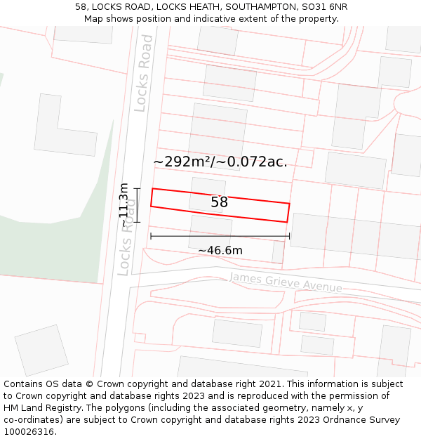58, LOCKS ROAD, LOCKS HEATH, SOUTHAMPTON, SO31 6NR: Plot and title map
