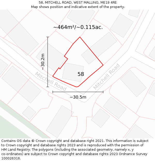 58, MITCHELL ROAD, WEST MALLING, ME19 4RE: Plot and title map