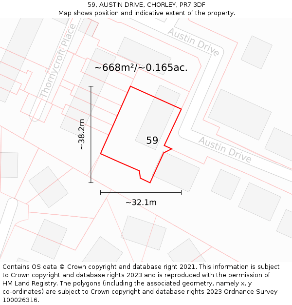 59, AUSTIN DRIVE, CHORLEY, PR7 3DF: Plot and title map