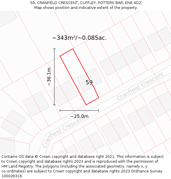 59, CRANFIELD CRESCENT, CUFFLEY, POTTERS BAR, EN6 4DZ: Plot and title map