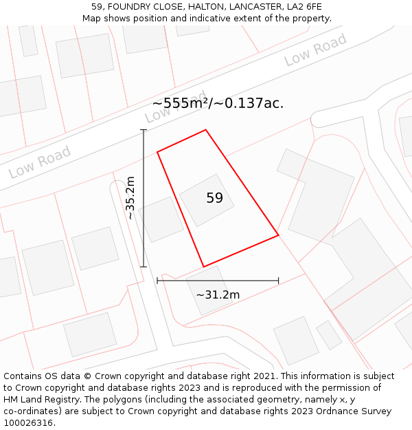 59, FOUNDRY CLOSE, HALTON, LANCASTER, LA2 6FE: Plot and title map