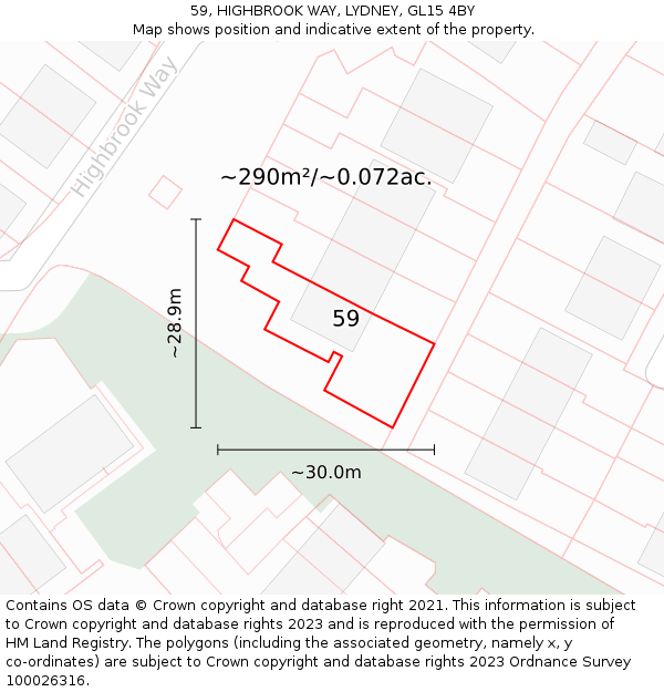 59, HIGHBROOK WAY, LYDNEY, GL15 4BY: Plot and title map