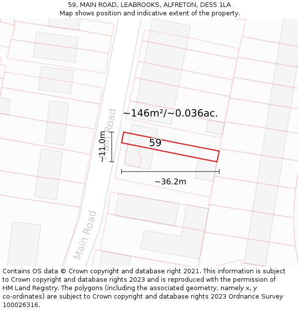 59, MAIN ROAD, LEABROOKS, ALFRETON, DE55 1LA: Plot and title map