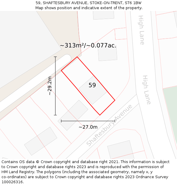 59, SHAFTESBURY AVENUE, STOKE-ON-TRENT, ST6 1BW: Plot and title map