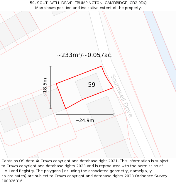 59, SOUTHWELL DRIVE, TRUMPINGTON, CAMBRIDGE, CB2 9DQ: Plot and title map