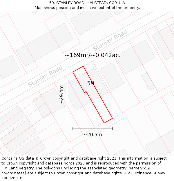 59, STANLEY ROAD, HALSTEAD, CO9 1LA: Plot and title map