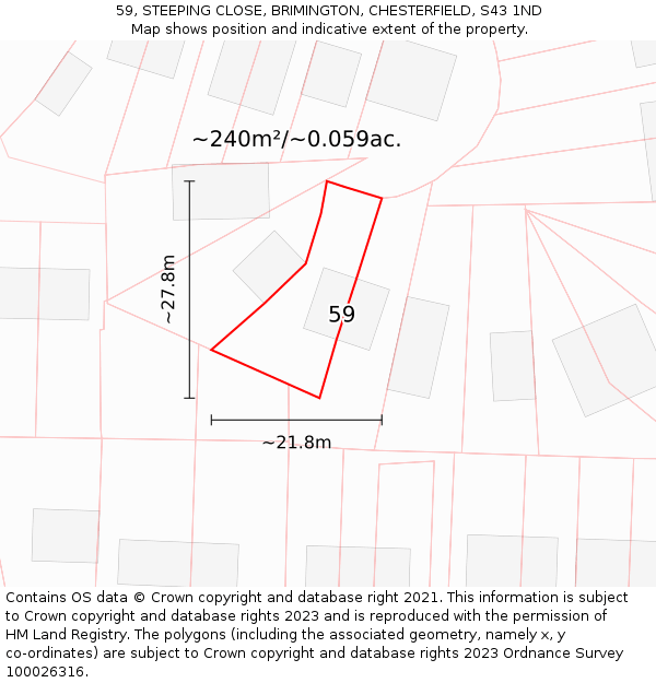 59, STEEPING CLOSE, BRIMINGTON, CHESTERFIELD, S43 1ND: Plot and title map