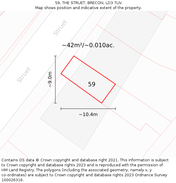59, THE STRUET, BRECON, LD3 7LN: Plot and title map