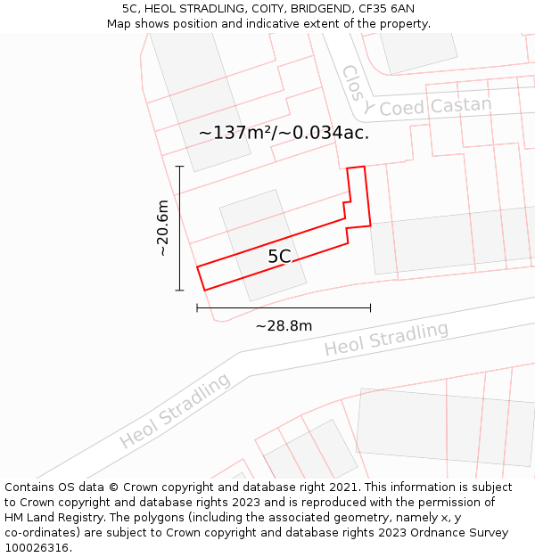 5C, HEOL STRADLING, COITY, BRIDGEND, CF35 6AN: Plot and title map