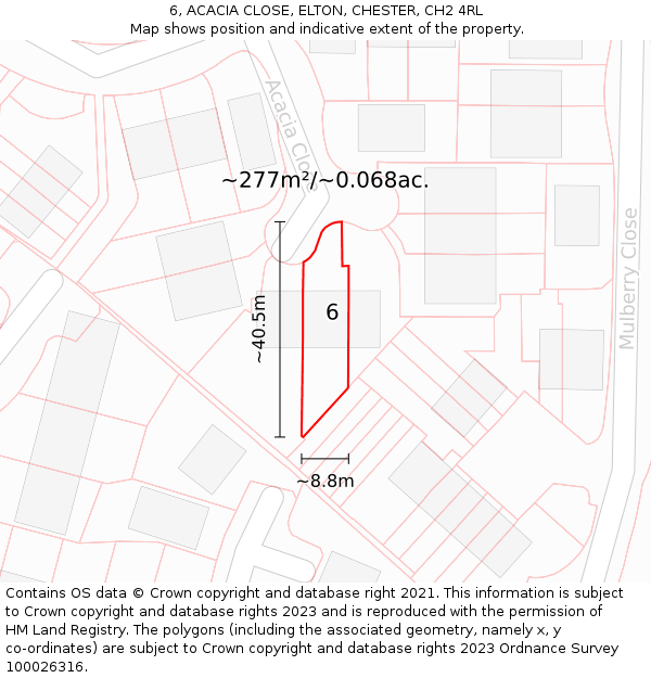 6, ACACIA CLOSE, ELTON, CHESTER, CH2 4RL: Plot and title map