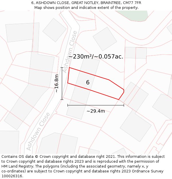 6, ASHDOWN CLOSE, GREAT NOTLEY, BRAINTREE, CM77 7FR: Plot and title map