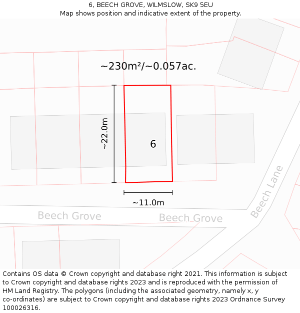 6, BEECH GROVE, WILMSLOW, SK9 5EU: Plot and title map