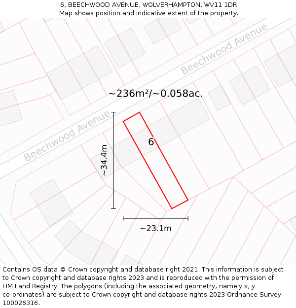 6, BEECHWOOD AVENUE, WOLVERHAMPTON, WV11 1DR: Plot and title map