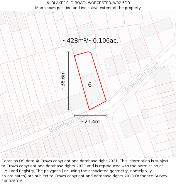6, BLAKEFIELD ROAD, WORCESTER, WR2 5DR: Plot and title map