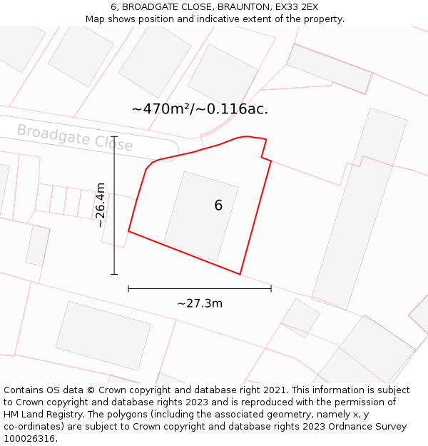 6, BROADGATE CLOSE, BRAUNTON, EX33 2EX: Plot and title map