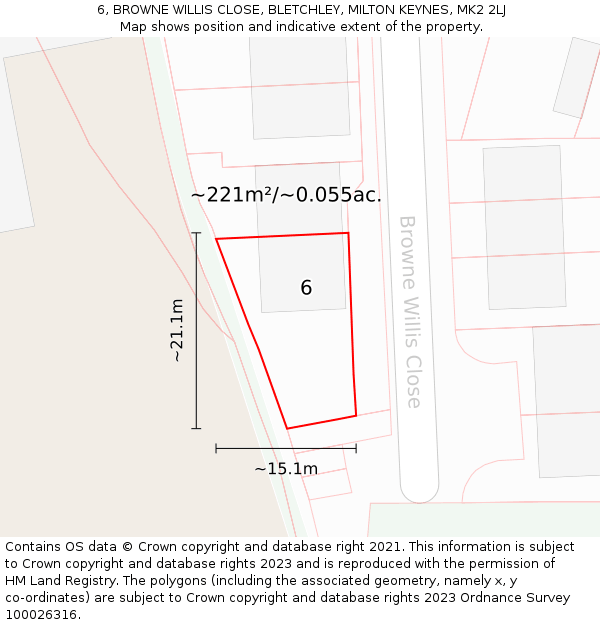6, BROWNE WILLIS CLOSE, BLETCHLEY, MILTON KEYNES, MK2 2LJ: Plot and title map