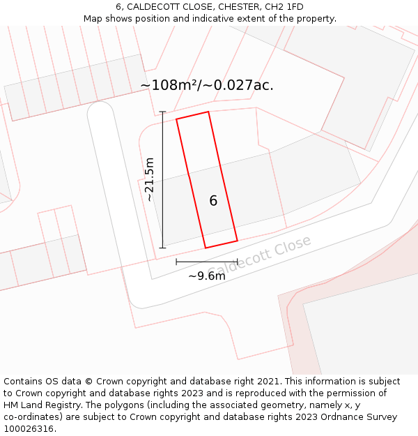 6, CALDECOTT CLOSE, CHESTER, CH2 1FD: Plot and title map