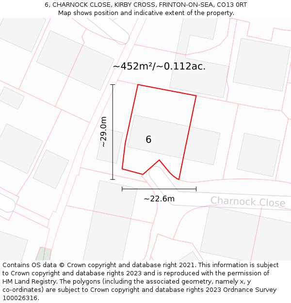 6, CHARNOCK CLOSE, KIRBY CROSS, FRINTON-ON-SEA, CO13 0RT: Plot and title map