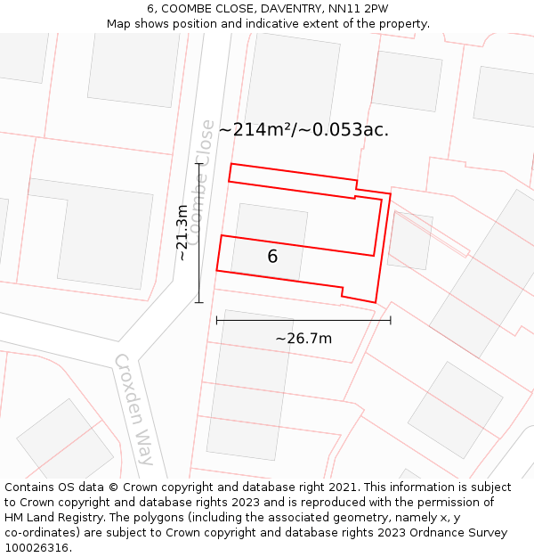 6, COOMBE CLOSE, DAVENTRY, NN11 2PW: Plot and title map
