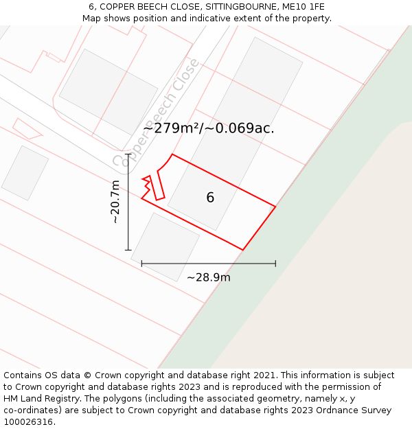 6, COPPER BEECH CLOSE, SITTINGBOURNE, ME10 1FE: Plot and title map