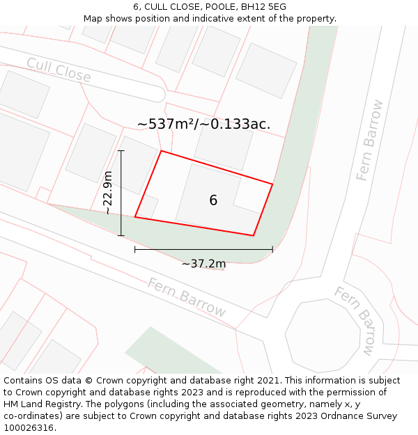 6, CULL CLOSE, POOLE, BH12 5EG: Plot and title map