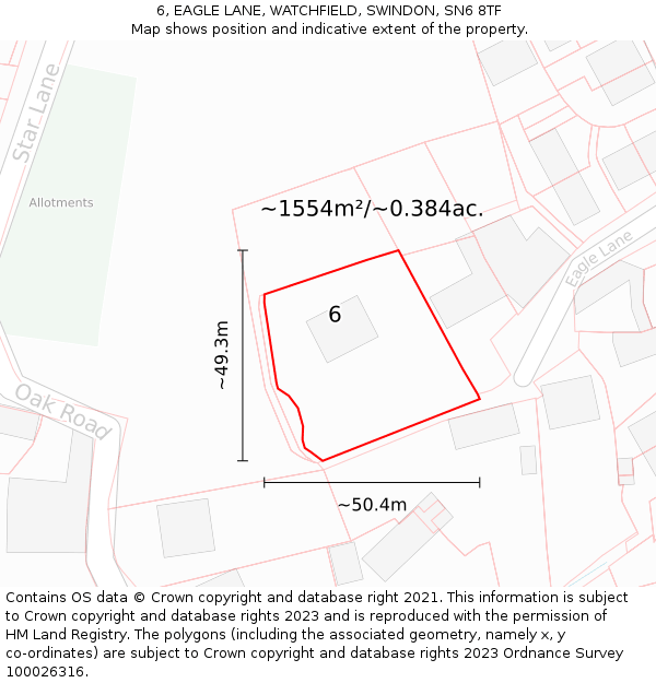 6, EAGLE LANE, WATCHFIELD, SWINDON, SN6 8TF: Plot and title map