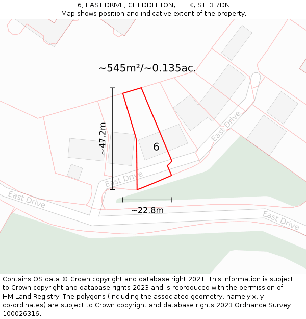 6, EAST DRIVE, CHEDDLETON, LEEK, ST13 7DN: Plot and title map
