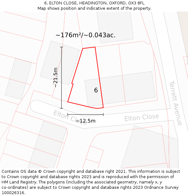 6, ELTON CLOSE, HEADINGTON, OXFORD, OX3 8FL: Plot and title map
