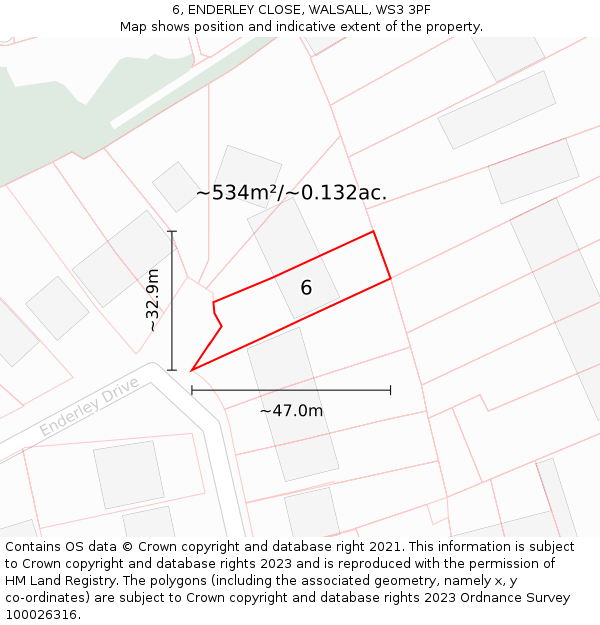 6, ENDERLEY CLOSE, WALSALL, WS3 3PF: Plot and title map
