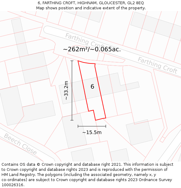 6, FARTHING CROFT, HIGHNAM, GLOUCESTER, GL2 8EQ: Plot and title map