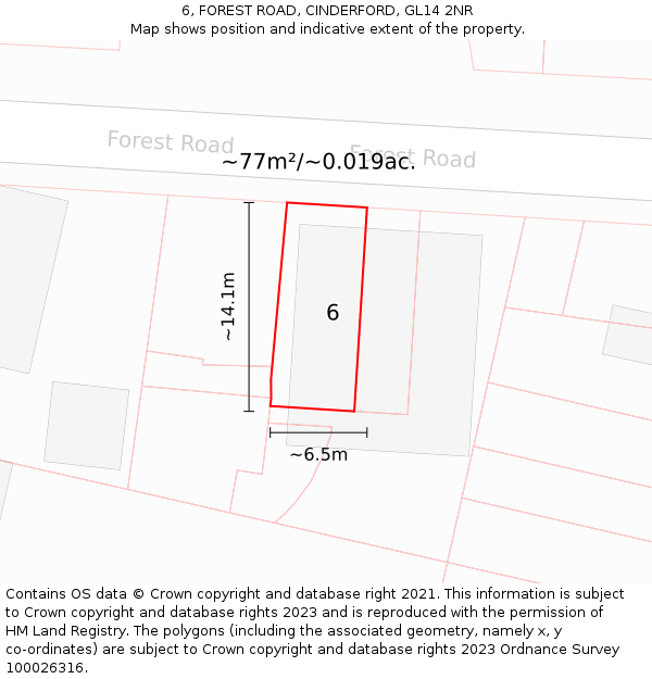 6, FOREST ROAD, CINDERFORD, GL14 2NR: Plot and title map